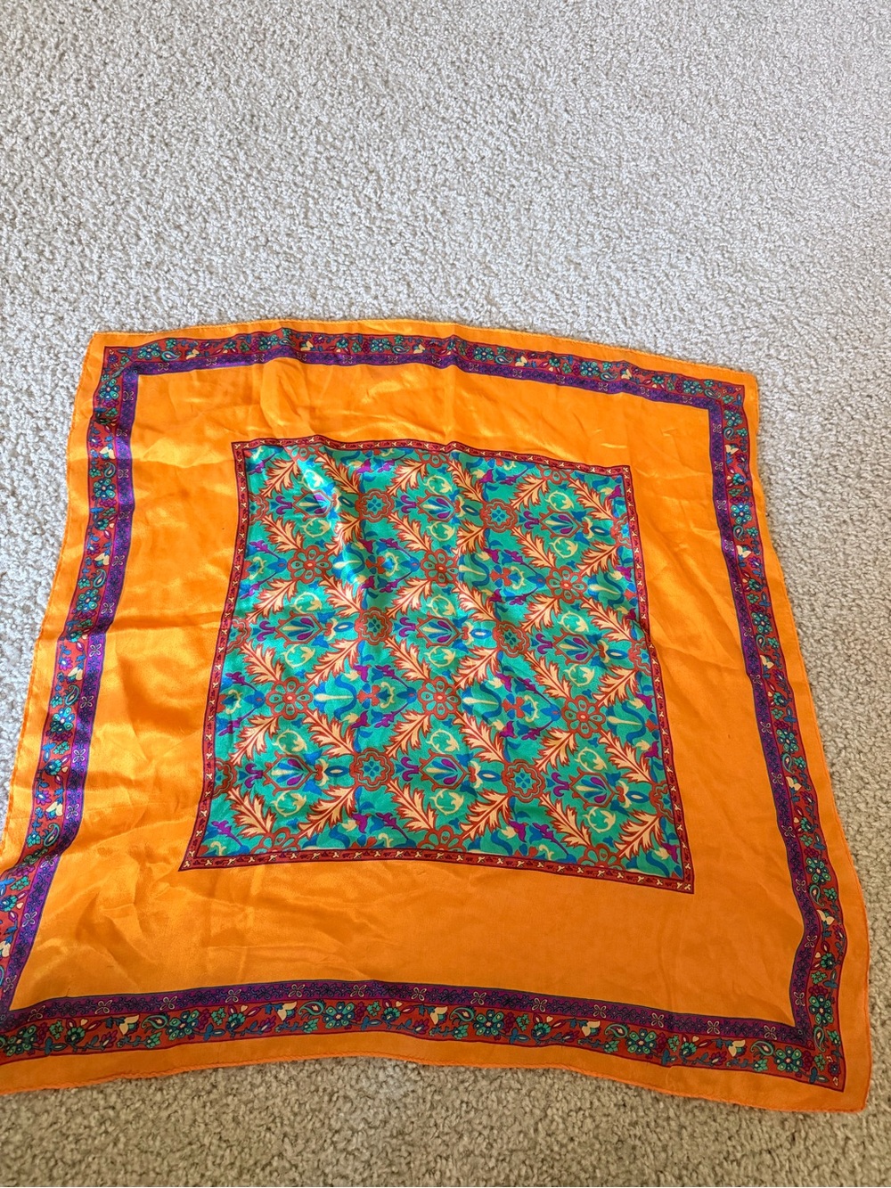 Vibrant Orange Floral Square Scarf 100%silk